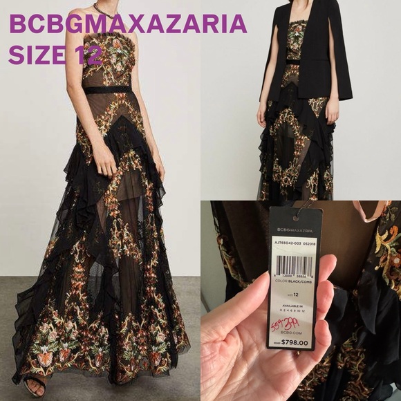 ✨STUNNING✨Tiered ruffled embroidered BCBG MAX AZARIA GOWN DRESS - Picture 1 of 13
